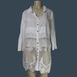 ROMANTIC Boho Y2K Festival L Coquette Lace Sheer Tricotto Fairy Shirt Shacket